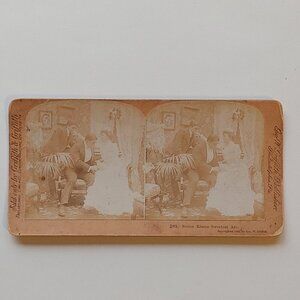 ANTIQUE Stereograph Card "Stolen Kisses Sweetest Are" 1900 Victorian Scene